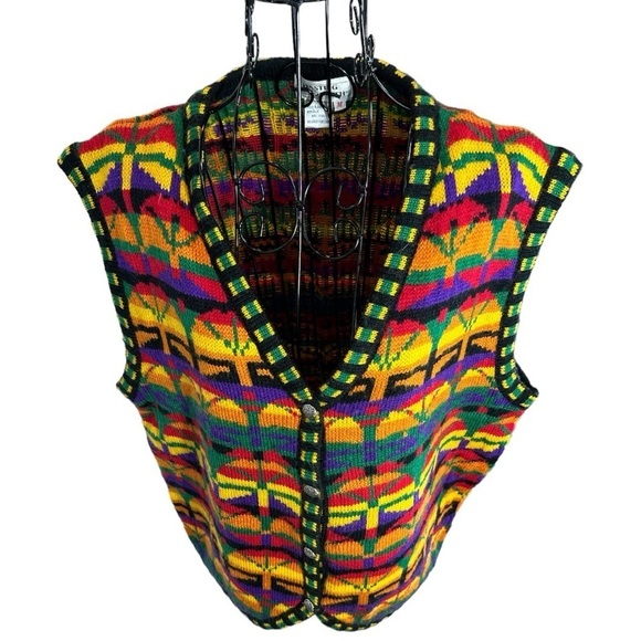 Vintage Hasting & Smith Ethnic Geometric Colorful Acrylic Vest Size Medium - Picture 2 of 11